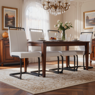 Sunvega Modern Faux Leather Upholstered Dining Chairs with Black Metal Legs Set of 4
