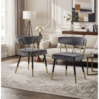 Sunvega Stylish Velvet Dining Chairs with Gold Trim and Padded Seat Set of 2