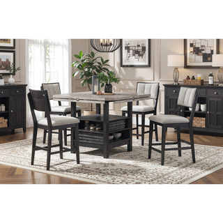 Sunvega Contemporary Black and Light Gray Fabric Upholstered Counter Height Dining Chairs