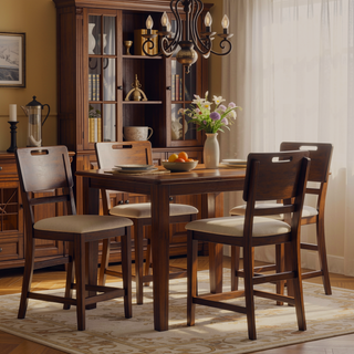 Sunvega Brown Finish Tray Back Upholstered Counter Height Dining Stool Set of Two