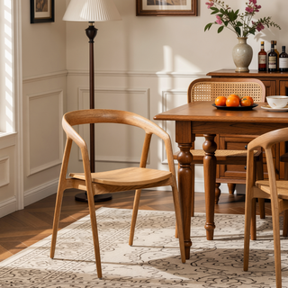 Sunvega Scandinavian Sculpted Oak Wood Dining Chair with Comfortable Arms in Warm Natural Brown