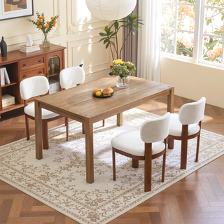 Sunvega Modern Farmhouse Dining Chairs Set of 2 with Upholstered Fabric and Wood Legs