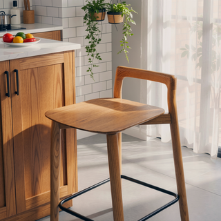 Sunvega 26.5 Inch Modern Minimalist Low Back Wood Counter Stool in Dark Brown Walnut