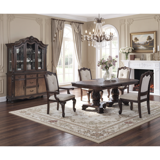 Sunvega Traditional Style Arm Chairs with Luxurious Beige Upholstery and Rich Coffee Brown Finish