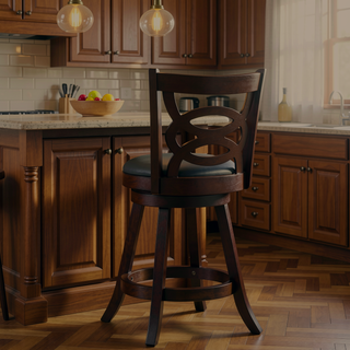 Sunvega Swivel Counter Height Stool Set of 2 in Cappuccino and Black Leatherette Upholstery