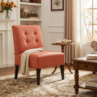 Sunvega Orange Modern Accent Chair with Tufted Upholstery and Wood Legs for Living Room