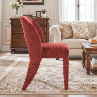 Sunvega Grey Chenille Dining Chairs with Hollowed-Out Backrest Set of 2
