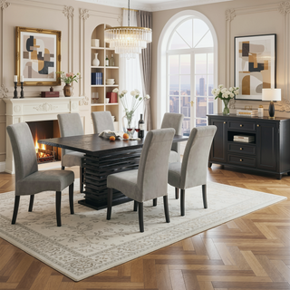Sunvega Grey and Black Upholstered Dining Chair with Padded Seat and Backrest