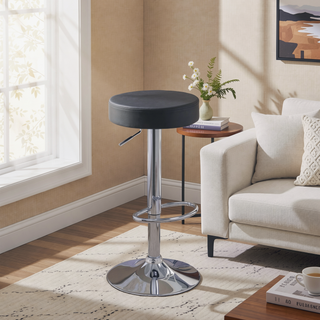 Sunvega Adjustable Hydraulic Bar Stool with Black Leatherette Padded Seat and Chrome Base