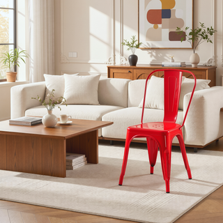 Sunvega High Gloss Red Metal Dining Chairs Set of 4 with 18 Inch Seat Height