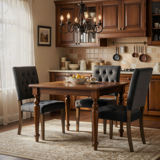 Sunvega Contemporary Upholstered Dining Chairs with Button Tufting and Weathered Wood Legs Set of 2
