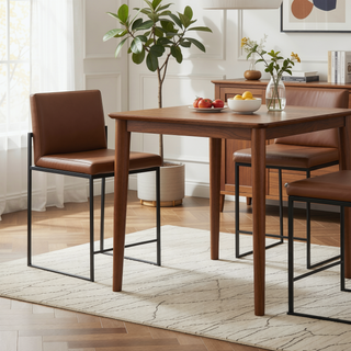 Sunvega Contemporary High Back Counter Stool with Padded Seat and Backrest in Black Steel and Grey Faux Leather - Set of 2