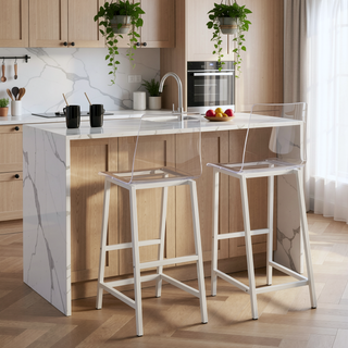 Sunvega Modern Chrome Bar Stools with Backrest and Footrest Set of 2
