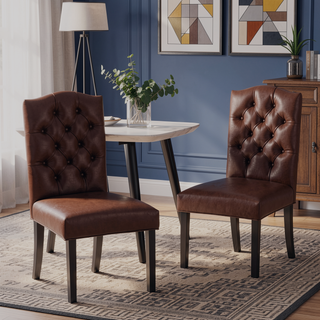 Sunvega Tufted Upholstered Dining Chairs with Tapered Legs and Diamond Stitching