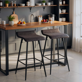 Sunvega Contemporary Fixed Height Counter Stools with Black Steel Frame and Espresso Faux Leather