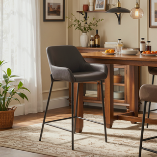 Sunvega Industrial Black Metal and Espresso Faux Leather Counter Stool Set of 2