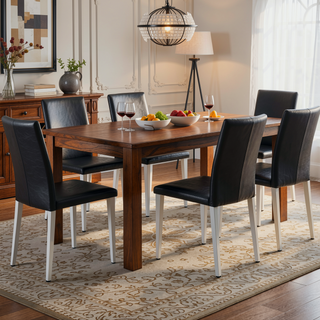 Sunvega Black PU Dining Chairs with Silver Metal Legs and High Elasticity Sponge Filling for Living Room