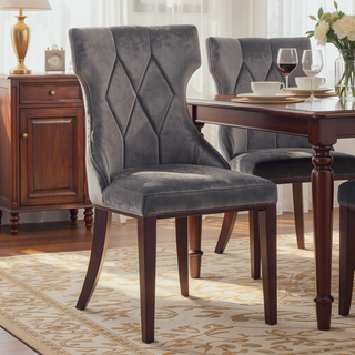 Sunvega Set of 2 Gray Traditional Dining Chairs with Luxurious Velvet Upholstery