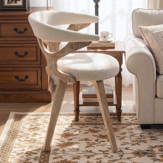 Sunvega Mid-Century Modern Dining Chair with Swivel Seat and Cream Fabric