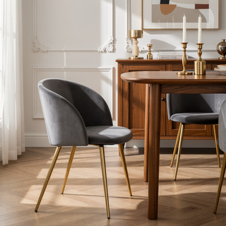 Sunvega Fran Contemporary Dining Chairs in Gold Metal and Silver Velvet Set of 2