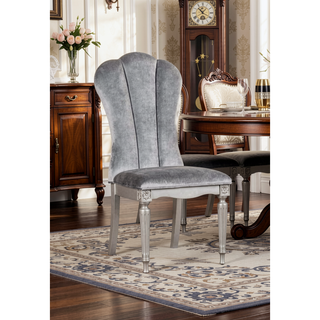 Sunvega Glam Style Silver And Light Gray Finish 2pc Side Chair With Fluted Legs