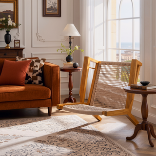 Sunvega Teak and Light Brown Rope Braided Dining Chair Set of 2