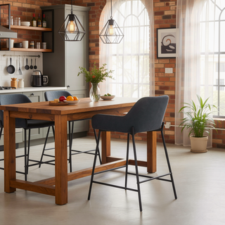 Sunvega Industrial Black Metal and Faux Leather Counter Stool Set of 2