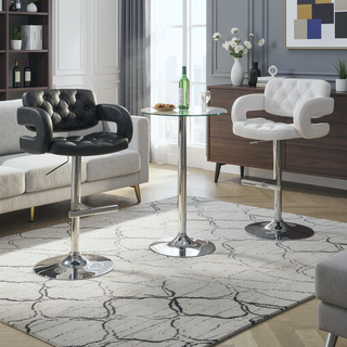 Sunvega Adjustable Bar Stool with Upholstered Seat and Pedestal Base in White Finish