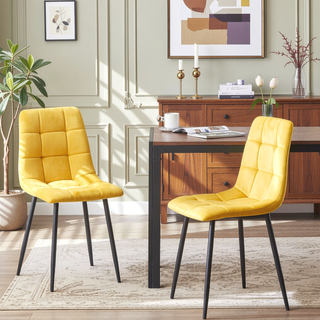 Sunvega Grey Velvet Dining Chairs Set of 2 with Metal Legs for Kitchen and Living Room