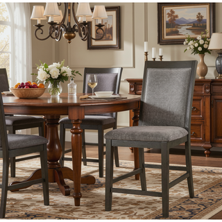 Sunvega Modern Grey Upholstered Fabric Dining Chairs Set of 2pc High Chairs