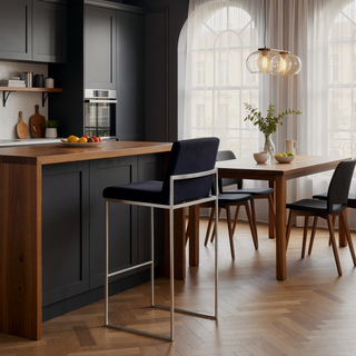 Sunvega Contemporary High Back Barstool with Padded Velvet Seat and Stainless Steel Frame