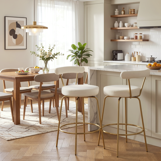 Sunvega Gold Metal and Cream Velvet Glam Counter Stool Set with Swivel Seat