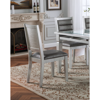 Sunvega Silver Finish Faux Leather Upholstered Dining Chairs with Tufted Back Cushion