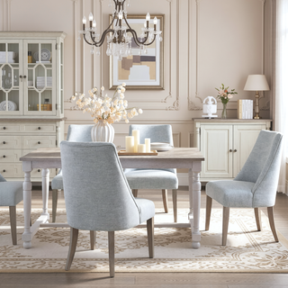 Sunvega Upholstered Dining Chair Set of 2 with High Back and Solid Wood Legs