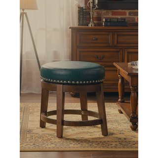 Sunvega Gray Faux Leather Swivel Stools with Nailhead Trim and Solid Wood Frame