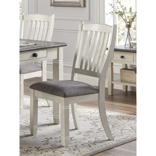 Sunvega Antique White Finish Wooden Bench with Gray Textured Fabric Upholstered Seat