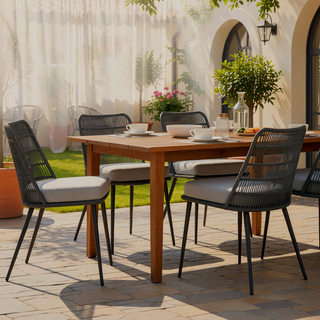 Sunvega Grey Outdoor Dining Chair Set of 2 with Weather-Resistant Polyester Cushions