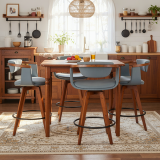 Sunvega Mid-Century Modern Counter Stool with Walnut Bamboo Frame and Grey Faux Leather