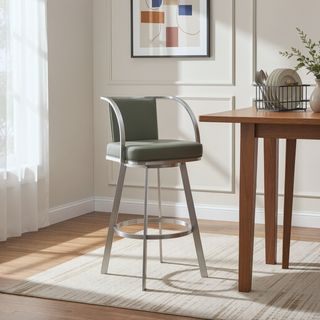 Sunvega 30 Inch Gray Faux Leather Swivel Bar Stool with Brushed Stainless Steel Frame