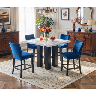 Sunvega Blue Velvet Upholstered Counter Height Chair Set with Chrome Nailhead Trim