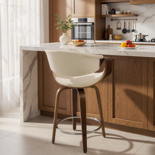 Sunvega Mid-Century Modern Counter Stool Set with Walnut Frame and Cream Fabric