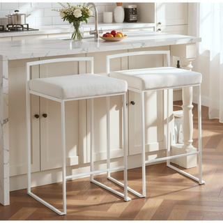 Sunvega Contemporary Stackable Counter Stool with White Velvet Upholstered Cushion Set of 2