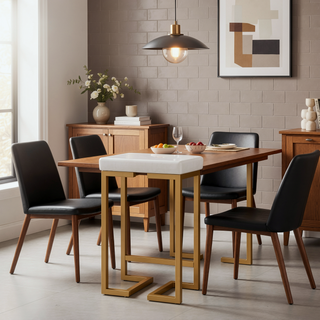 Sunvega Gold Contemporary Glam Counter Stool with White Velvet Cushion Set of 2