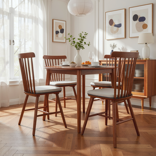Sunvega Solid Wood Windsor Kitchen Chairs with Cushioned Seats for Modern Dining