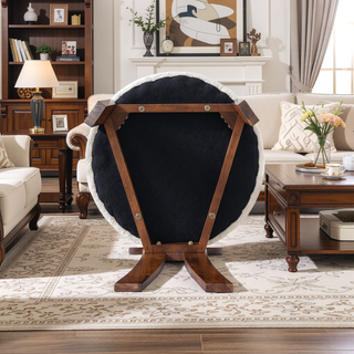 Sunvega Rubber Wood Dining Chair with Plush Cashmere Fabric and Circular Backrest
