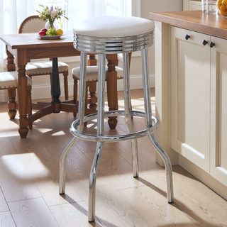 Sunvega Mid-Century Swivel Bar Stool with White Leatherette Upholstered Seat