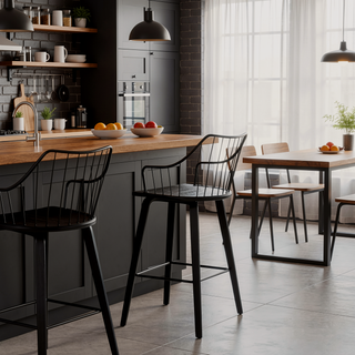 Sunvega Winston Farmhouse Counter Stool with Wood Seat and Metal Spindle Backrest