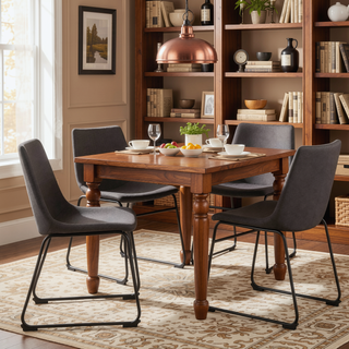 Sunvega Industrial Side Chairs with Black Steel Legs and Cognac Faux Leather