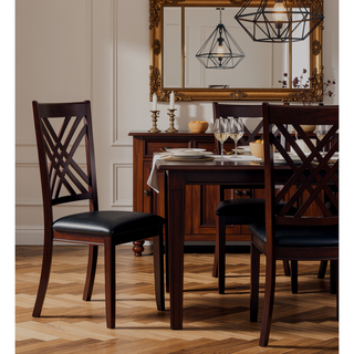 Sunvega Black PU Leather Dining Chair with Espresso Finish Wooden Legs and XX Backrest