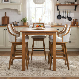 Sunvega Handcrafted Taupe Beige Cane Rattan Swivel Counter Stool with Recessed Arms